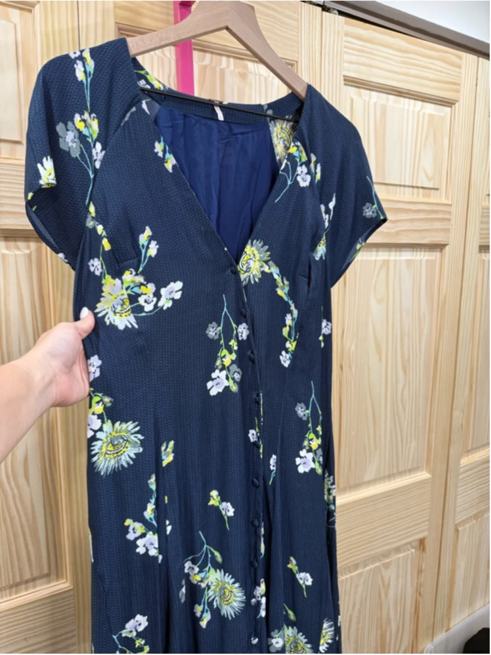 Free People Lost In You Floral High Low Midi Dress Navy Boho Large